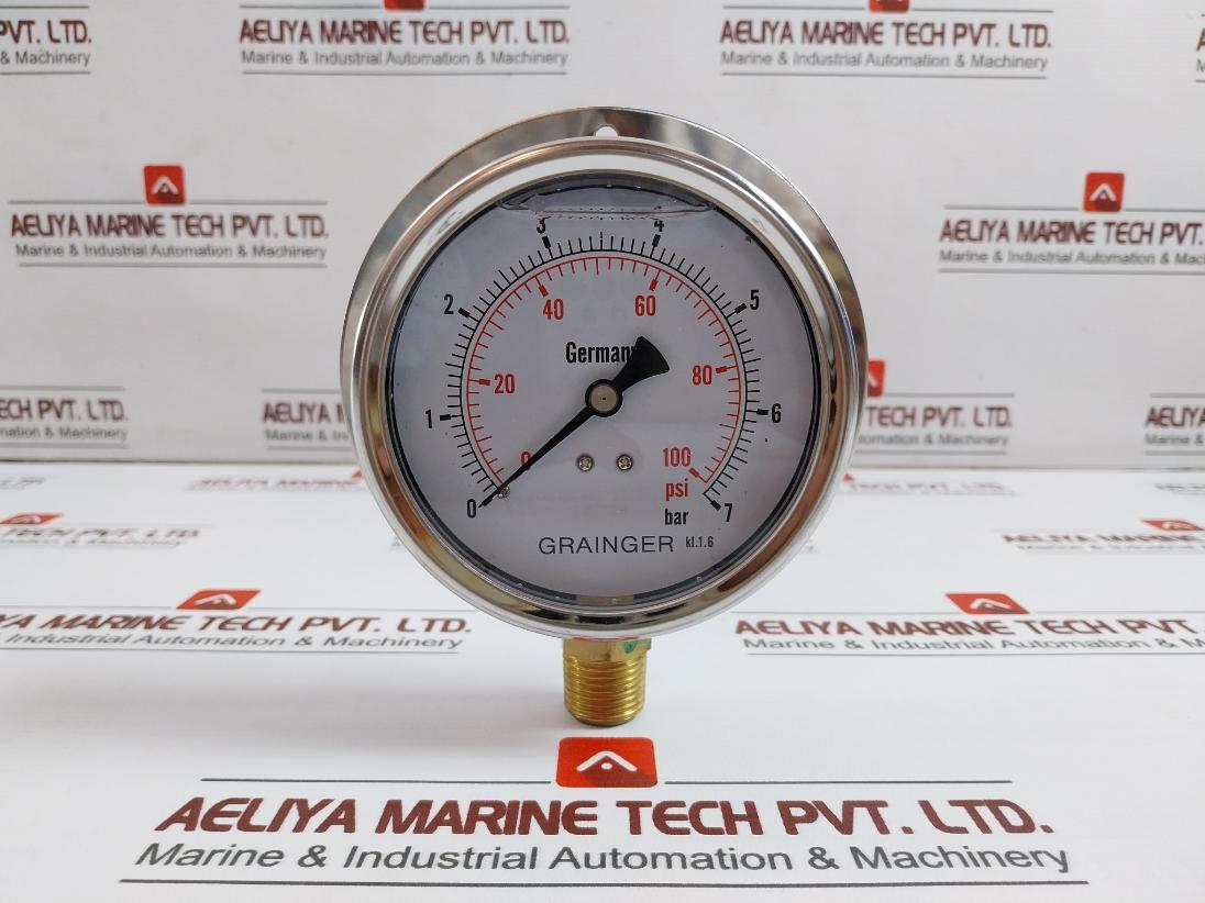 Grainger 0-100 Psi Oil Filled Pressure Gauge 0-7 Bar 100Mm