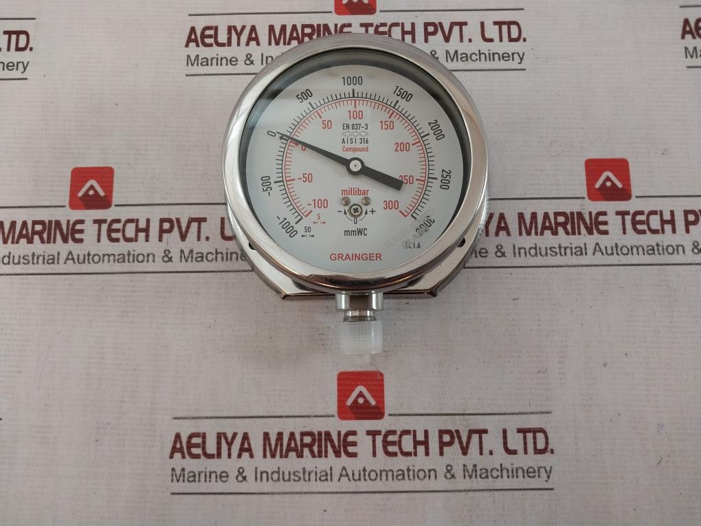 Grainger En 837-3 Diaphragm Pressure Gauge -100 To 300Millibar -1000 To 3000Mmwc