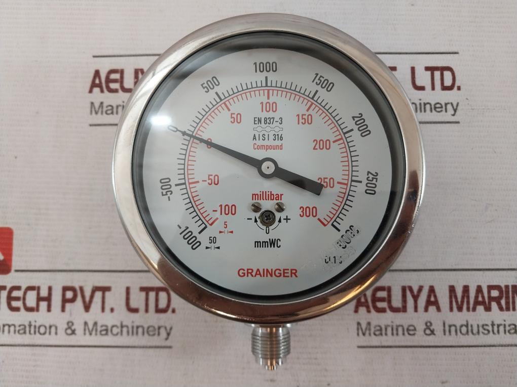 Grainger En 837-3 Diaphragm Pressure Gauge -100 To 300Millibar -1000 To 3000Mmwc