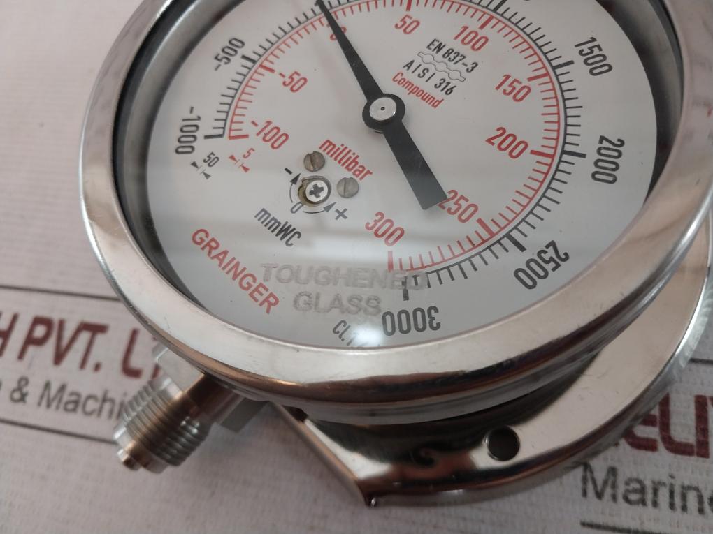 Grainger En 837-3 Diaphragm Pressure Gauge -100 To 300Millibar -1000 To 3000Mmwc