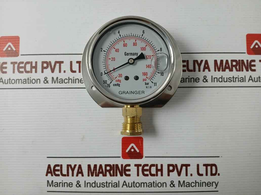 Grainger Kl.1.6 Pressure Gauge -76-11 Bar/Psi L/F