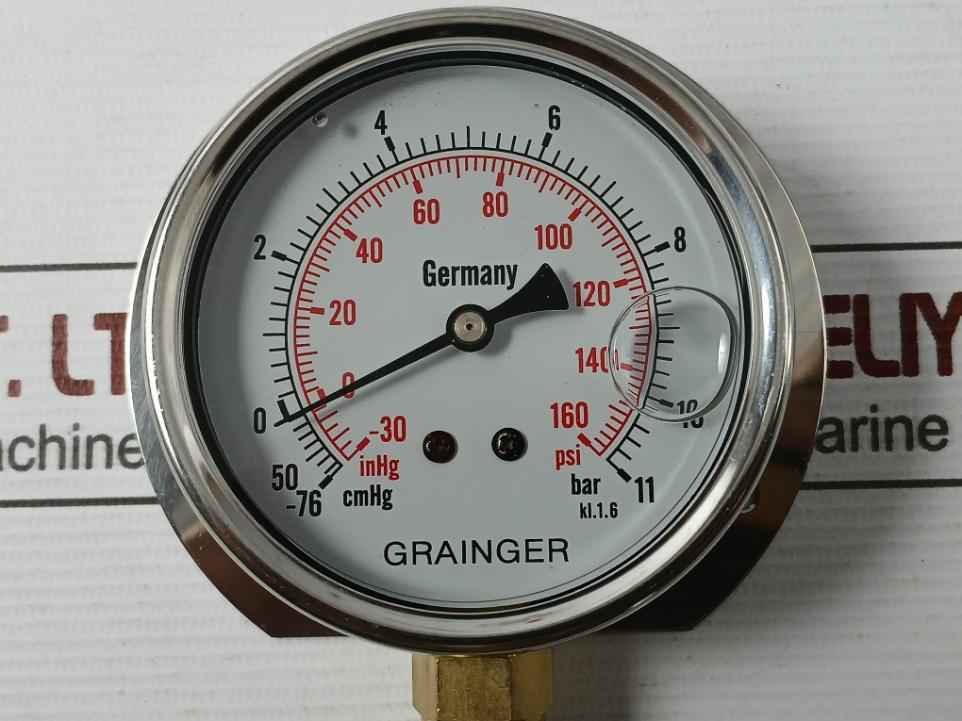 Grainger Kl.1.6 Pressure Gauge -76-11 Bar/Psi L/F