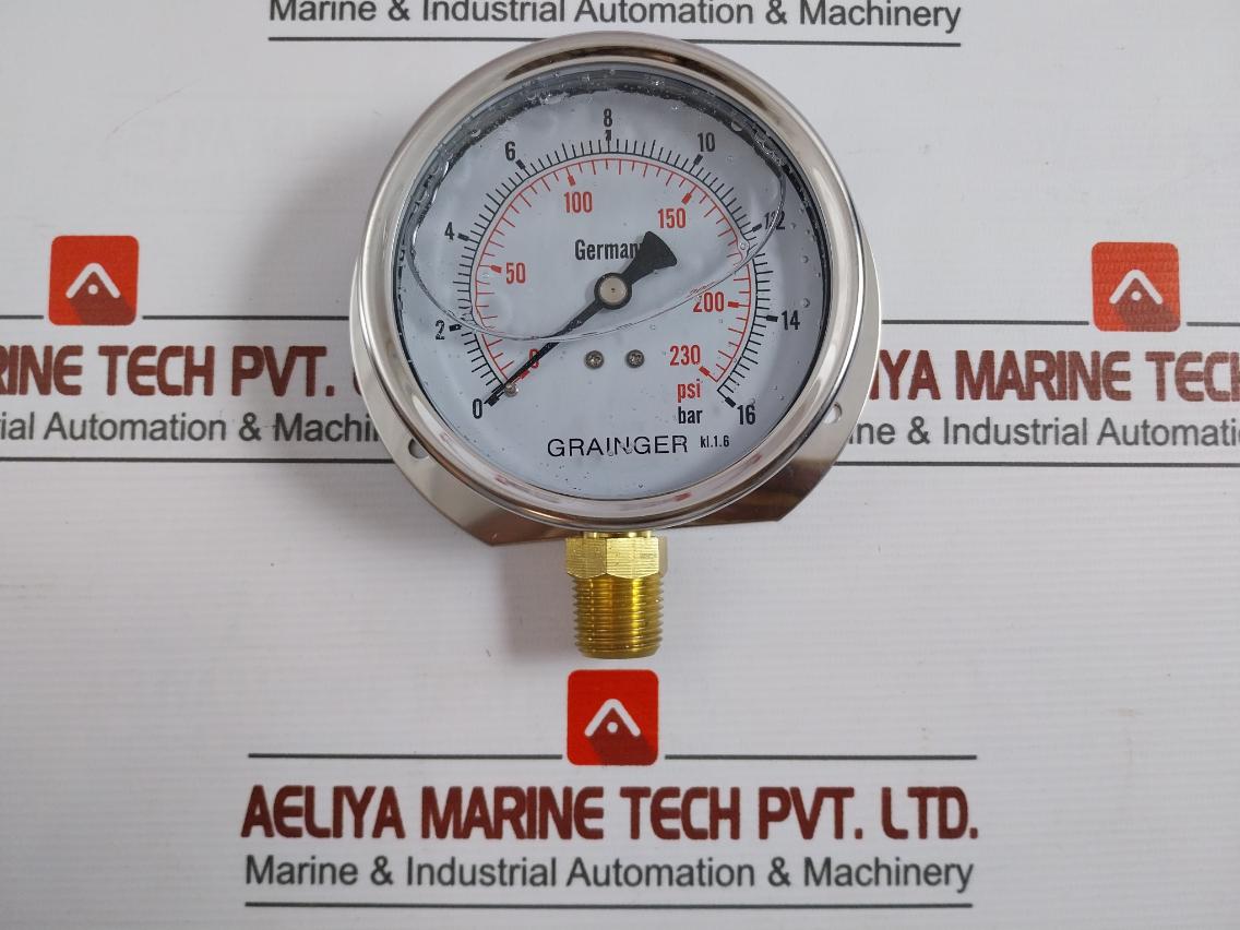 Grainger Kl.1.6 Pressure Gauge 0-230 Psi/0-16 Bar