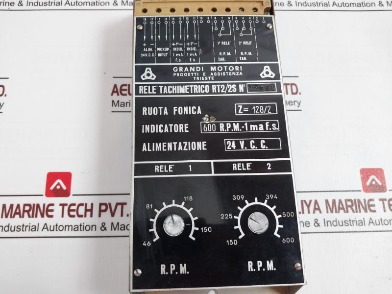 Grandi Motori Rt2/2S Tachometer Relay 24V.C.C. 600R.P.M.-1 Ma F.S. 46-150 Rpm