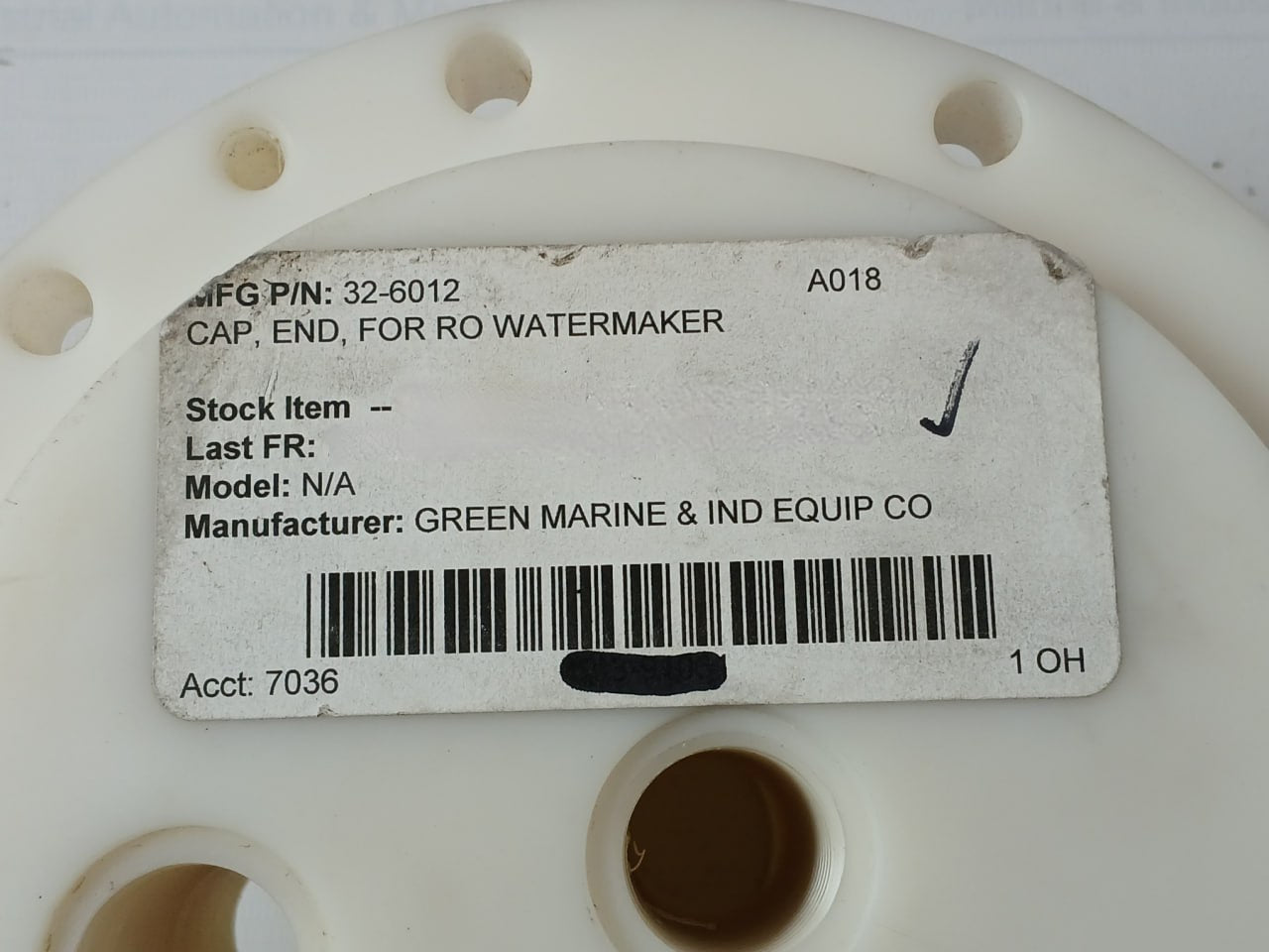 Green Marine 32-6012 End Cap With O-ring For Watermaker 173-005661A