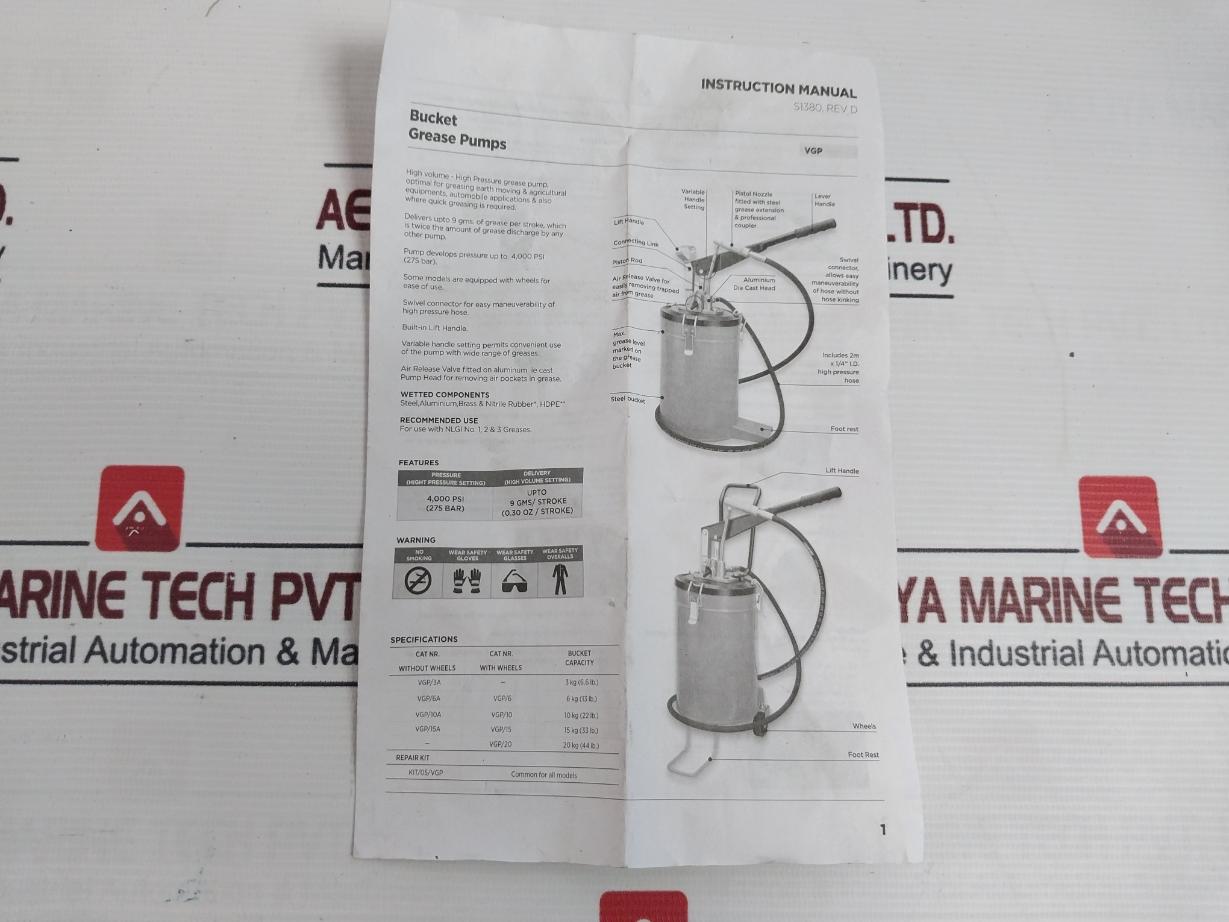 Groz Vgp-10 Volume Bucket Grease Pumps Rev. D