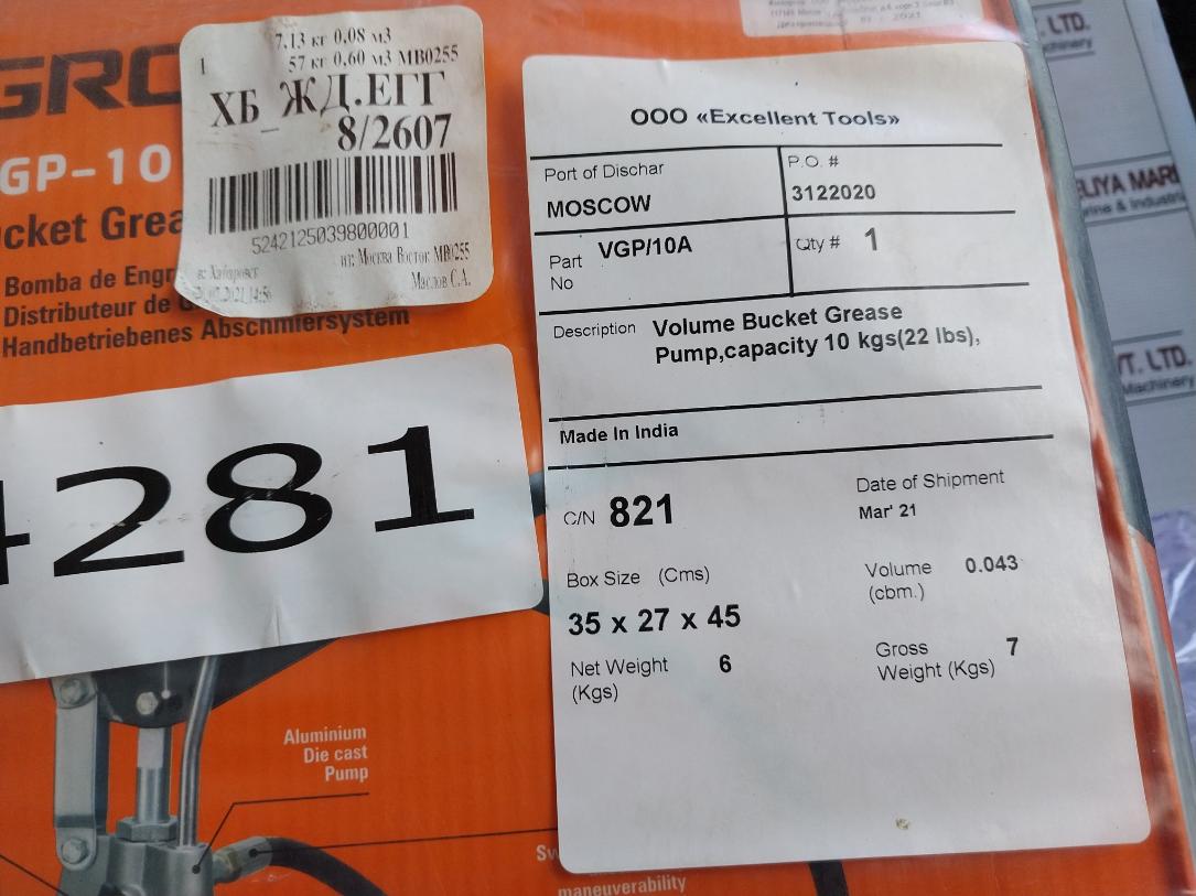 Groz Vgp-10 Volume Bucket Grease Pumps Rev. D