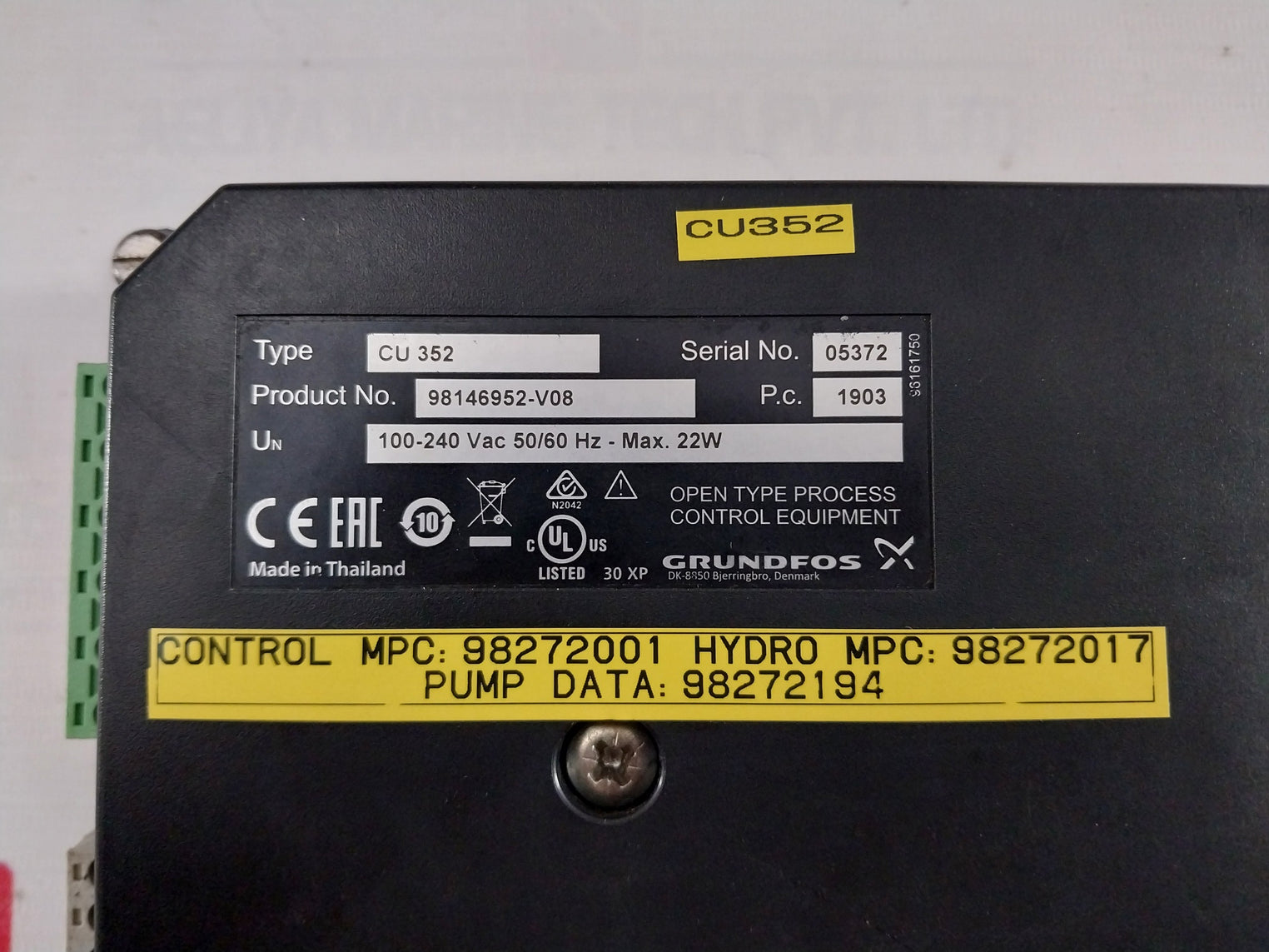 Grundfos Cu 352 Multi Pump Control Panel 100–240Vac 50/60Hz