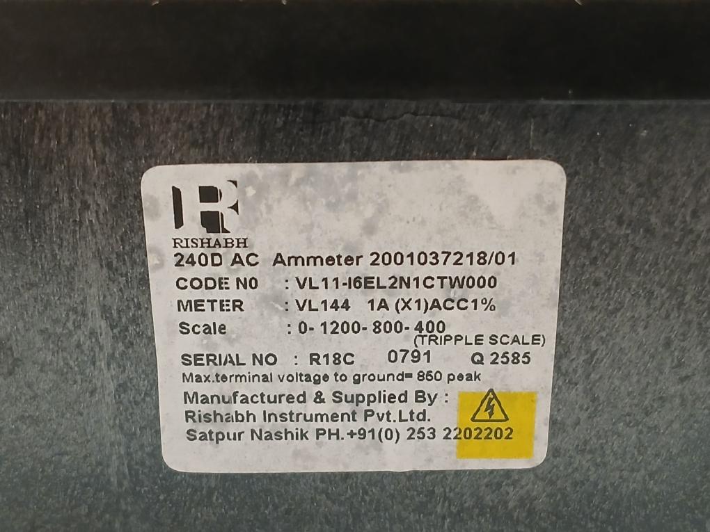 Gseam1060051 Triple Scale Ammeter 0-1200-800-400 Rishabh