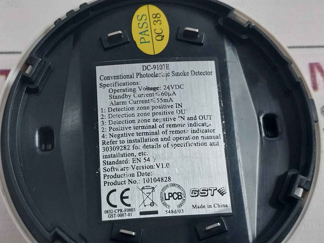 Gst Dc-9102E Conventional Photoelectric Smoke Detector 24Vdc 55Ma 0832-cpr-f0003