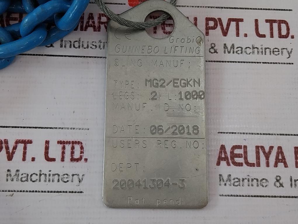 Gunnebo Egkn-6-10 Chain Sling, 6Mm X 1000Mm, 2.12 T Working Load Limit