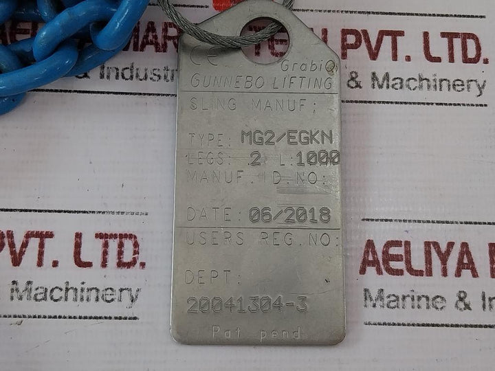 Gunnebo Egkn-6-10 Chain Sling, 6Mm X 1000Mm, 2.12 T Working Load Limit