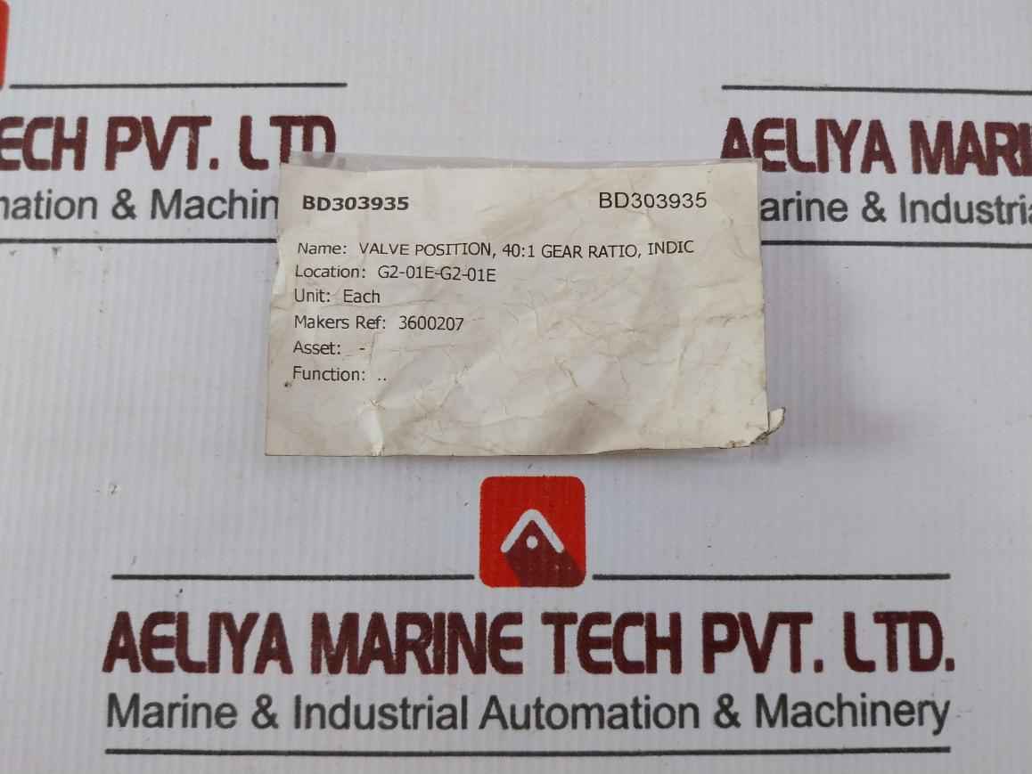 Gwin 40 Valve Position Indicator 40:1 Gear Ratio Bd303935