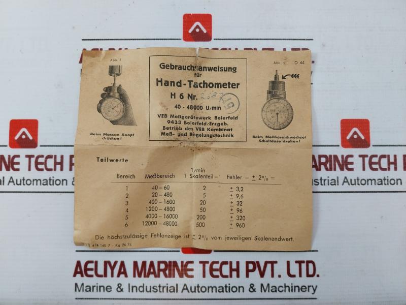 H 6 Hand Tachometer Hasler Type 40-4800 U/min Set