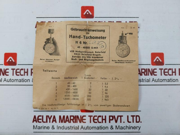 H 6 Hand Tachometer Hasler Type 40-4800 U/min Set
