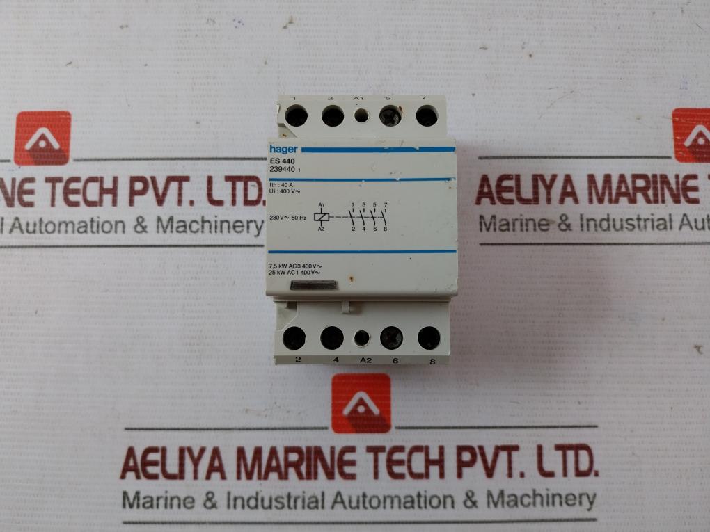 Hager Es 440 Contactor 40A 400V 7.5Kw Ac3 25Kw Ac1 230V 50Hz