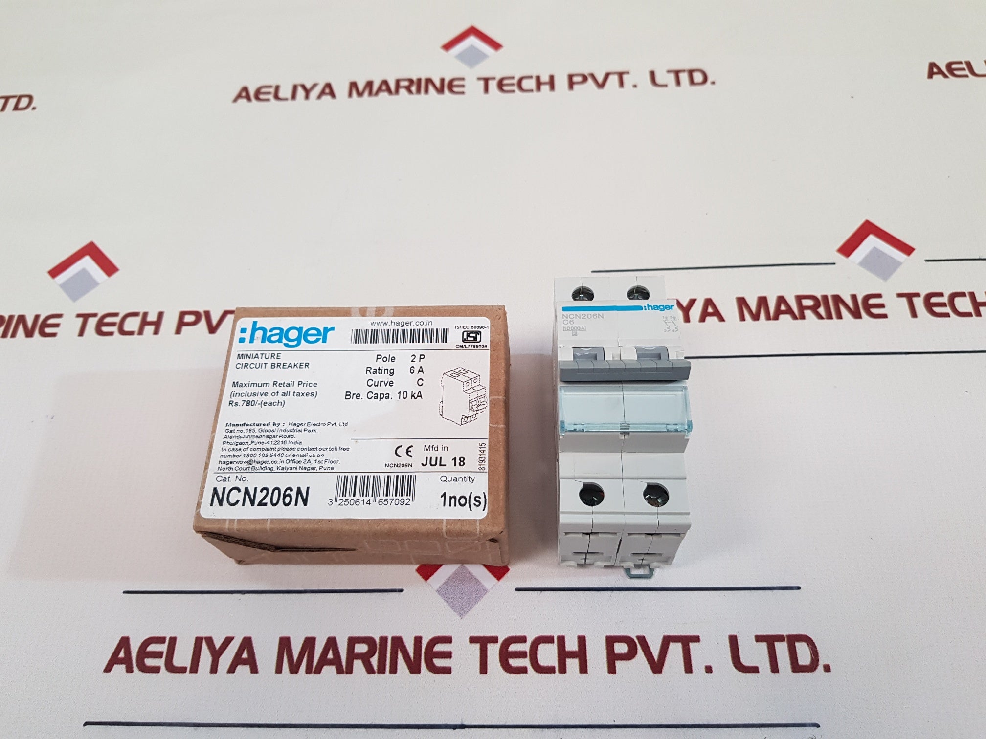 Hager Ncn206N Miniature Circuit Breaker 6A 2-pole 81931415