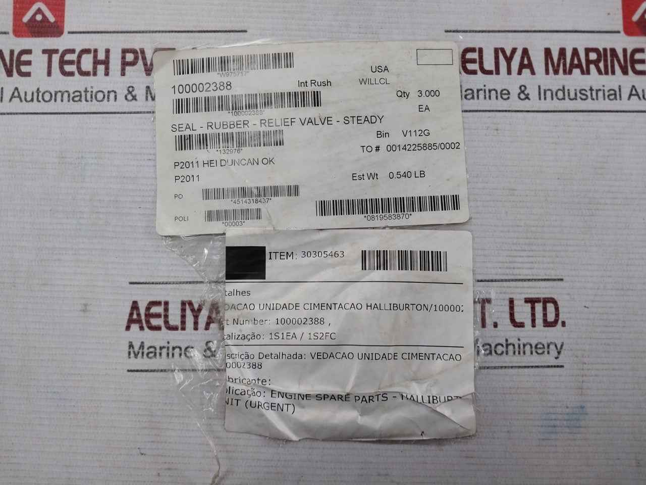 Halliburton 100002388 Seal Rubber Relief Valve Rev B
