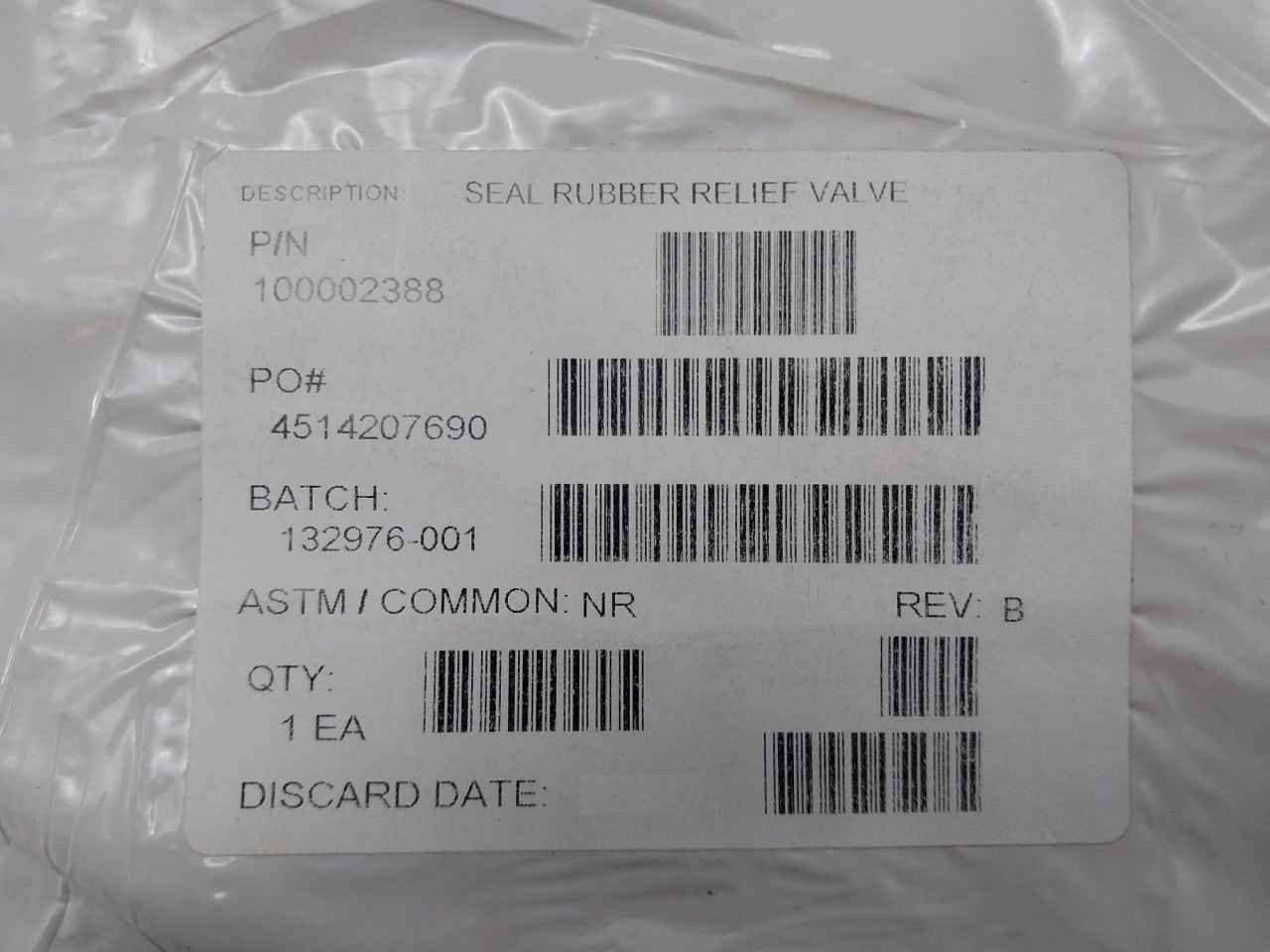 Halliburton 100002388 Seal Rubber Relief Valve Rev B
