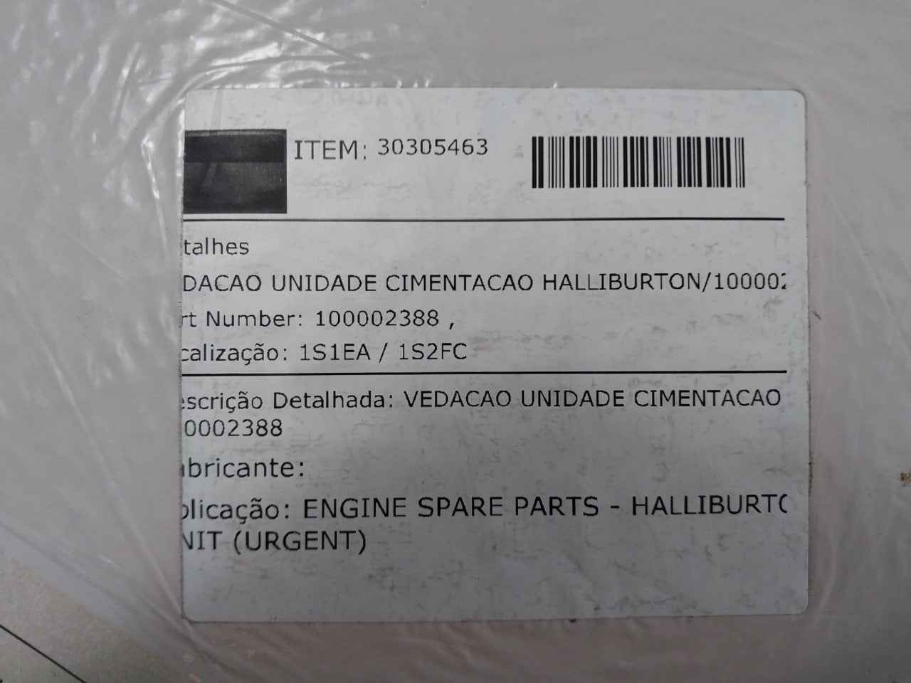 Halliburton 100002388 Seal Rubber Relief Valve Rev B