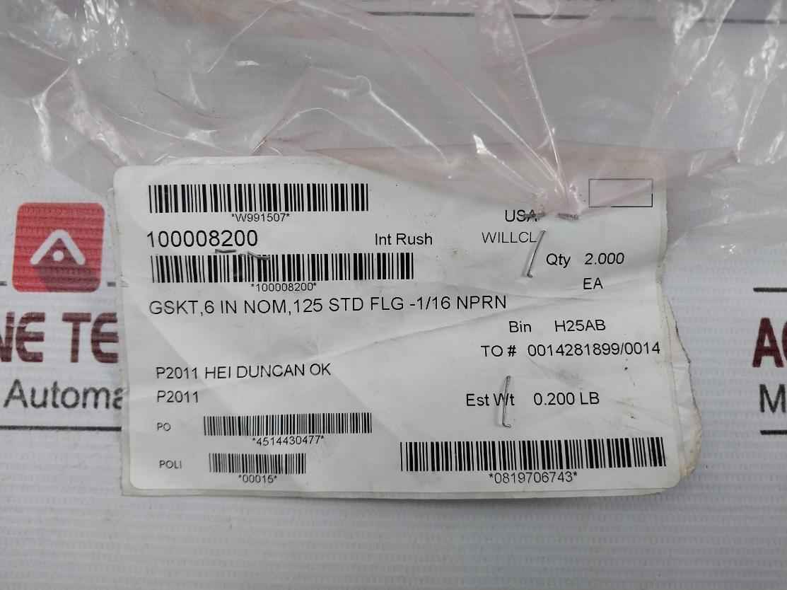 Halliburton 100008200 Pump Gasket 6 In Nom 125Psi