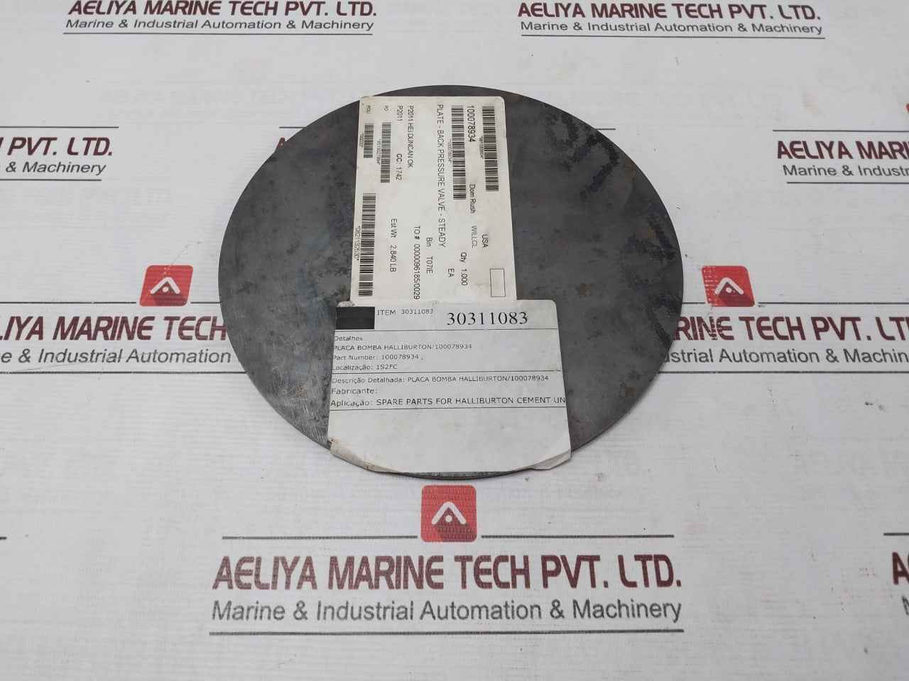 Halliburton 100078934 Pump Plate - Back Pressure Valve 30311083