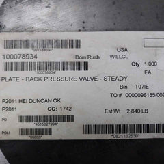 Halliburton 100078934 Pump Plate - Back Pressure Valve 30311083