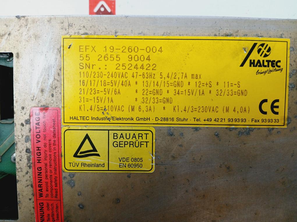 Haltec Efx 19-260-004 Power Supply Module 55 2655 9004 110/230-240Vac