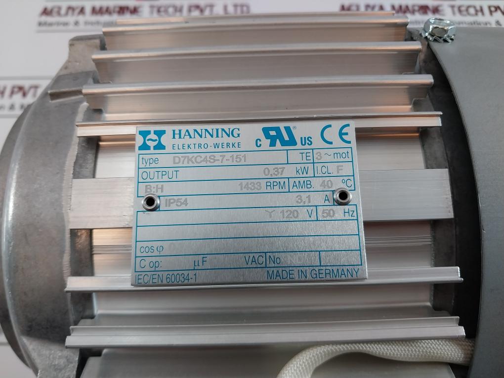 HANNING ELEKTRO-WERKE D7KC4S-7-151 Three-Phase Motor 0.37 KW 1433 RPM 120V 50HZ