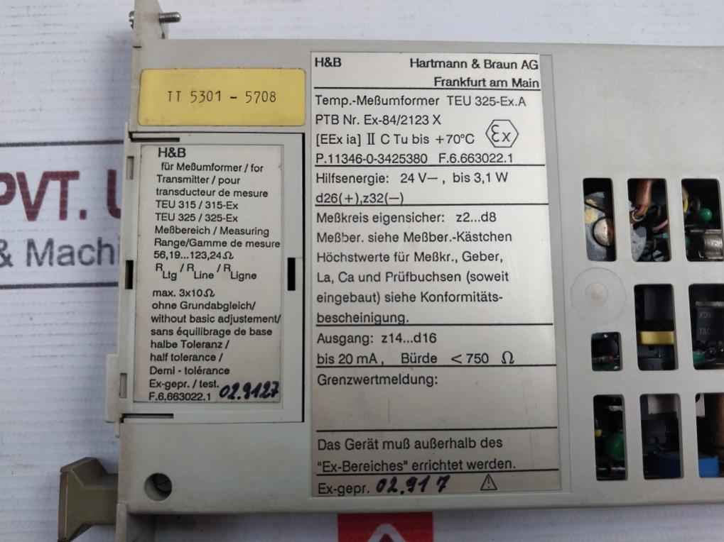 Hartmann &amp; Braun Teu325-ex Temperature Transmitter Rack 24V 4-20Ma