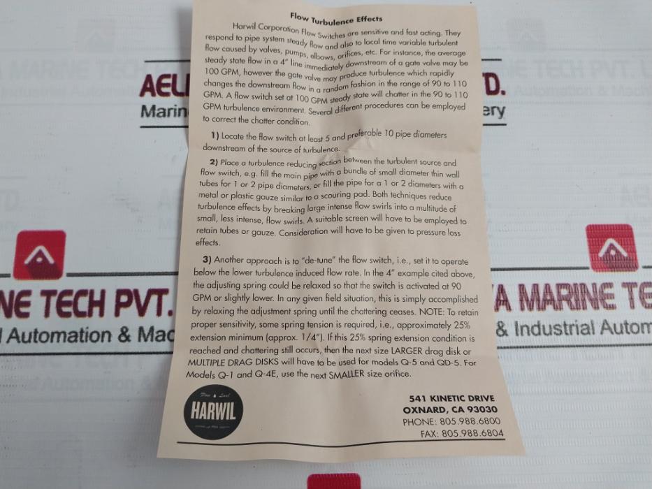 Harwil Q-5/3/2/C Fluid Flow Switch 250Vac 1/2Amp A018A