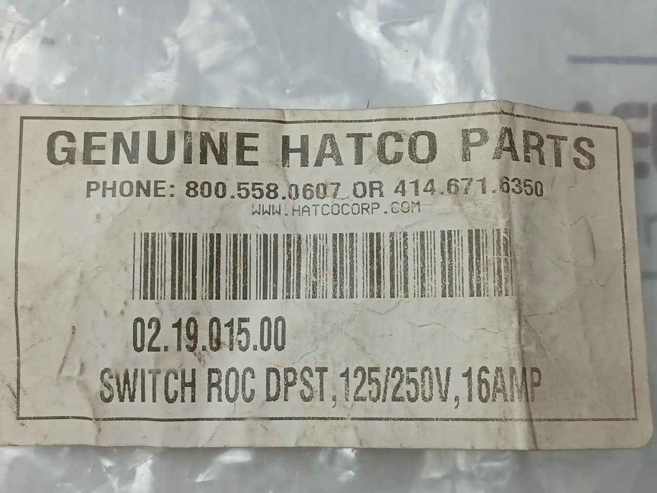 Hatco 02.19.015.00 Switch Eaton Switch Roc Dpst, 125/250V, 16Amp