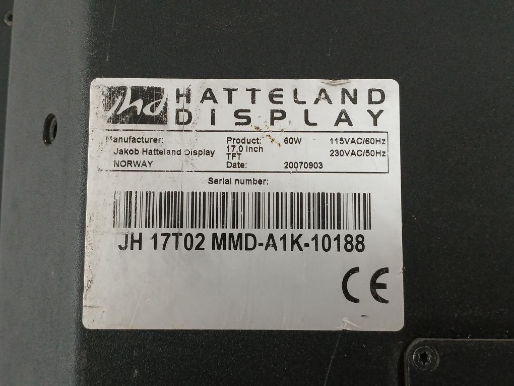 Hatteland Display Part No: Jh 17T02 Mmd-a1K-10188 Brand Jakob 115Vac/60Hz