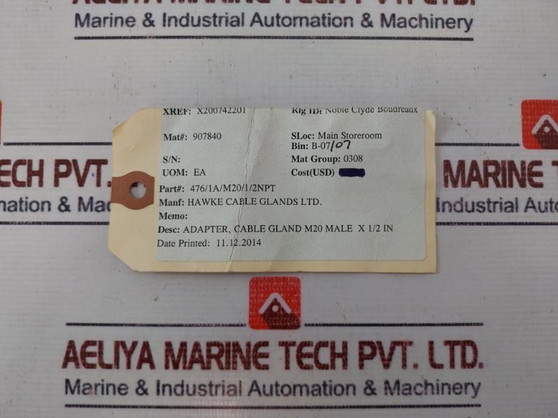 Lot of 2X Hawke 476/1A/M20/1/2NPT Cable Gland M20 Male x 1/2in Adapter