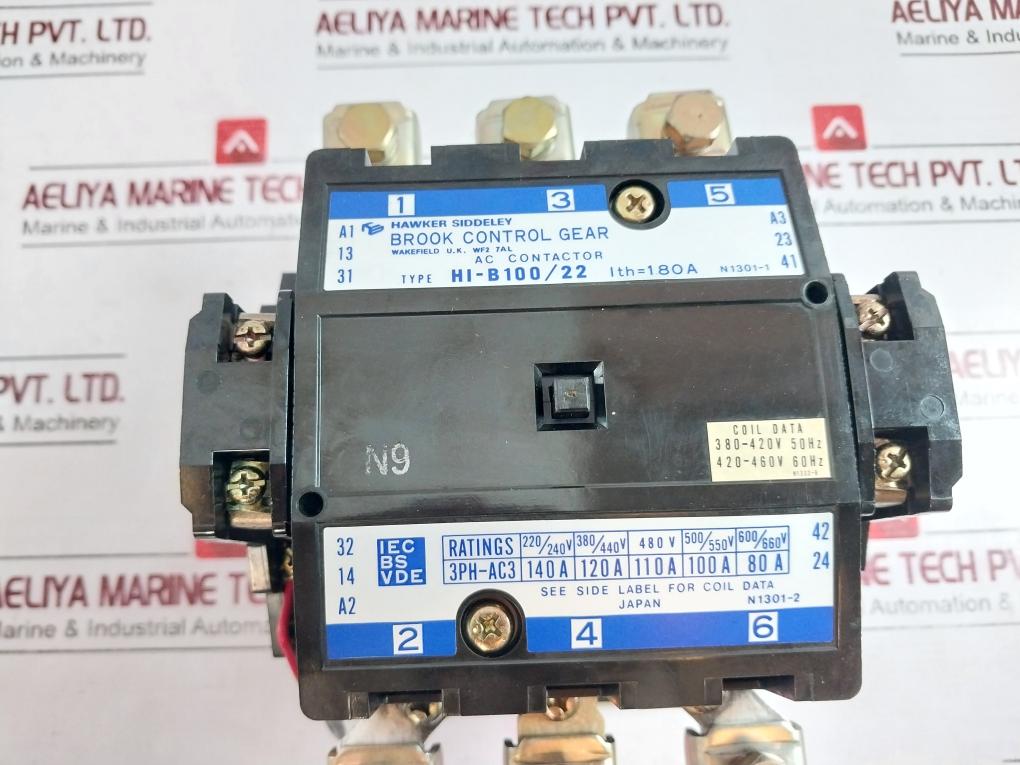 Hawker Siddeley Hi-b100/22 Ac Contactor Brook Control Gear 180A N1301-1