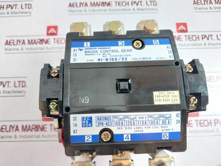 Hawker Siddeley Hi-b100/22 Ac Contactor Brook Control Gear 180A N1301-1