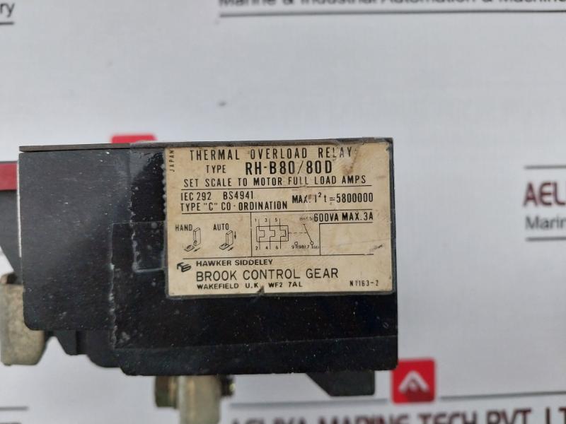 Hawker Siddeley Rh-b80/80D Thermal Overload Relay Iec 292 Bs4941 600Va