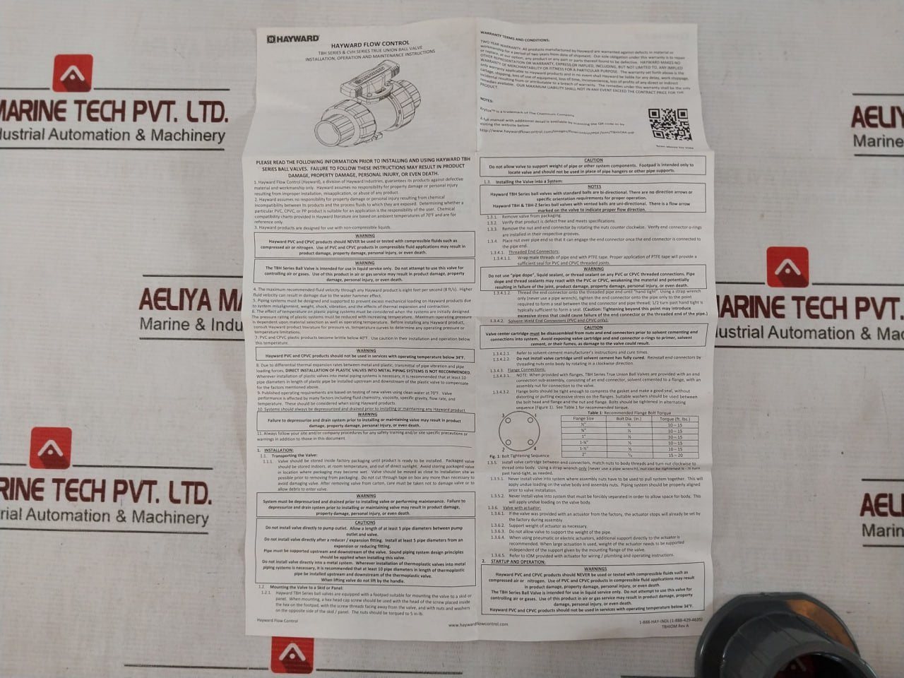 Hayward Tbh1150Astv0000 Tbh Series Ball Valves True Union 1-1/2” Pvc Fpm