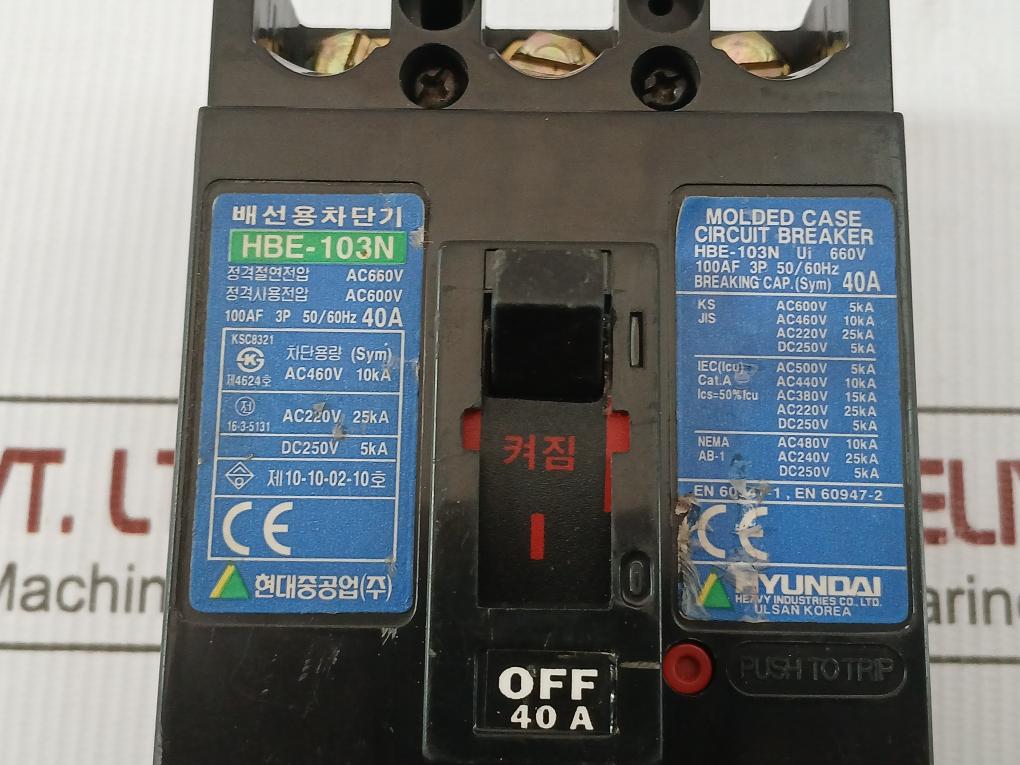 Hbe-103N Molded Case Circuit Breaker Hyundai 3P 50/60Hz