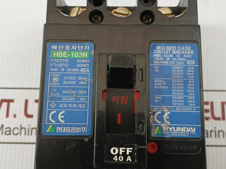 Hbe-103N Molded Case Circuit Breaker Hyundai 3P 50/60Hz