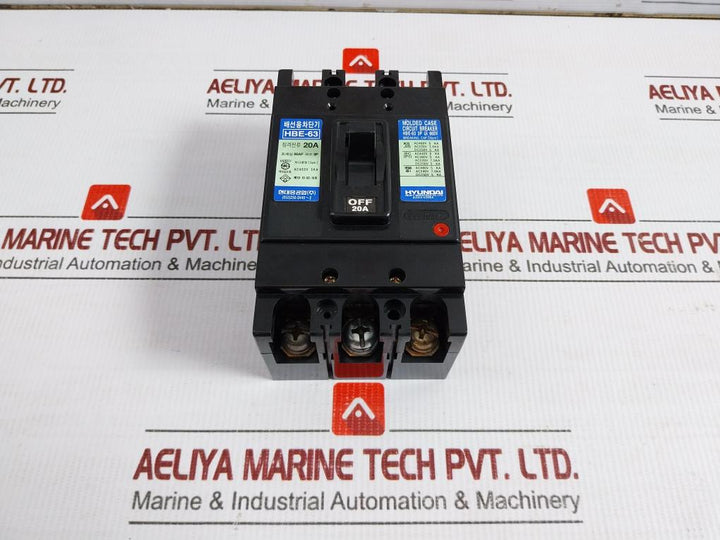 Hbe-63 Hyundai 20A Ac460V 5Ka Ksc8321 3-pole Molded Case Circuit Breaker