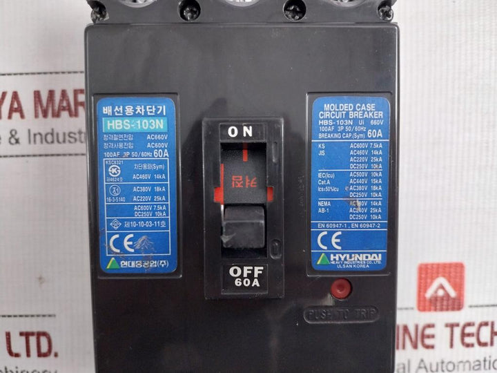 Hbs-103N Molded Case Circuit Breaker 100Af 3P 50/60Hz Hyundai