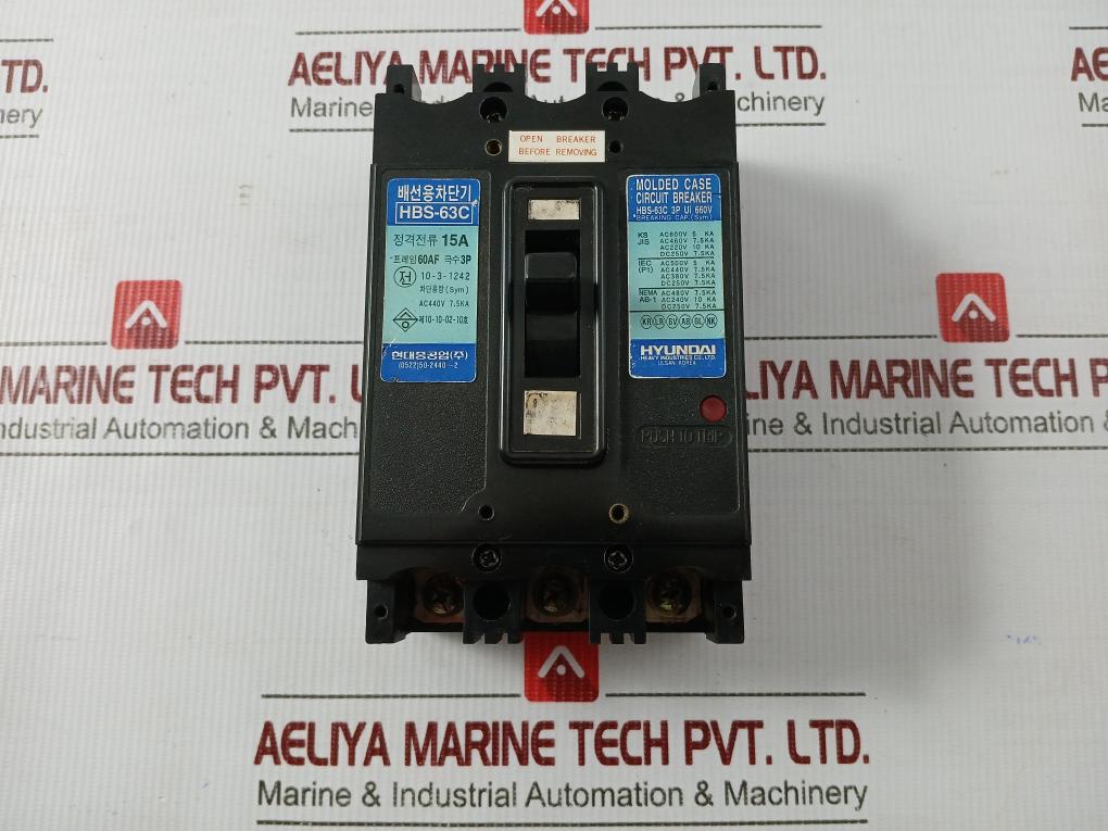 Hbs-63C Hyundai 3-pole Molded Case Circuit Breaker 15A