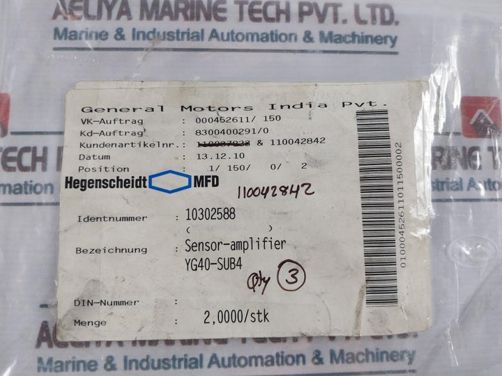 Hegenscheidt Mfd YG40-SUB4 Sensor-Amplifier PCB Board