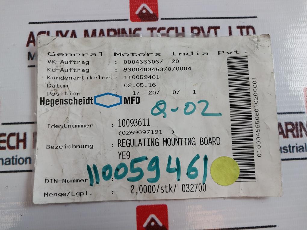 Hegenscheidt Ye9 Regulating Mounting Board