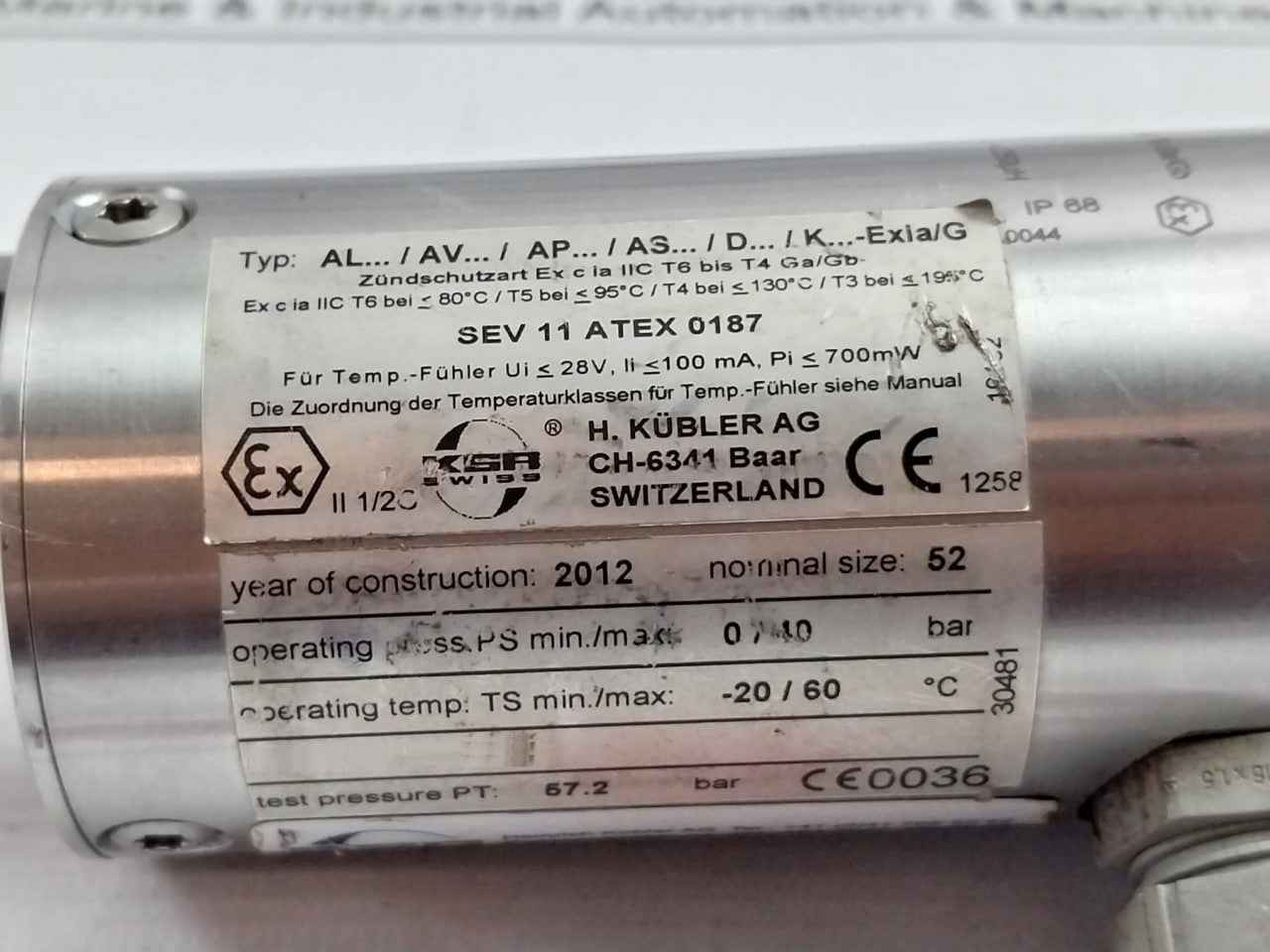 Heinrich Kubler Ren-20887/1 Temperature Sensor 0/40 Bar Ip68 30V 1W 200 Ma