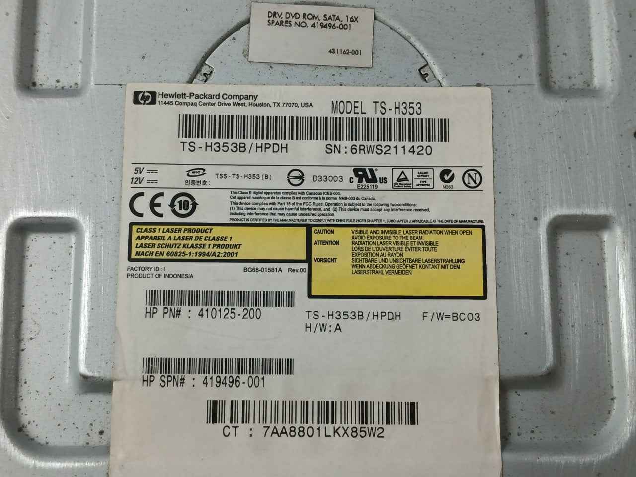 Hewlett-packard Ts-h353B/Hpdh Dvd Multi Player 9226A104180L