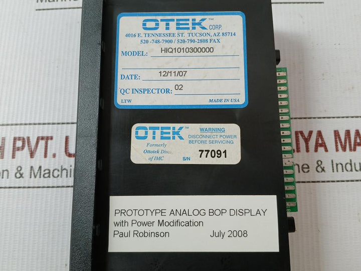 Hi-q101-030-0000-a1 Digital Bar Graph Display 0-6000 Psi Otek