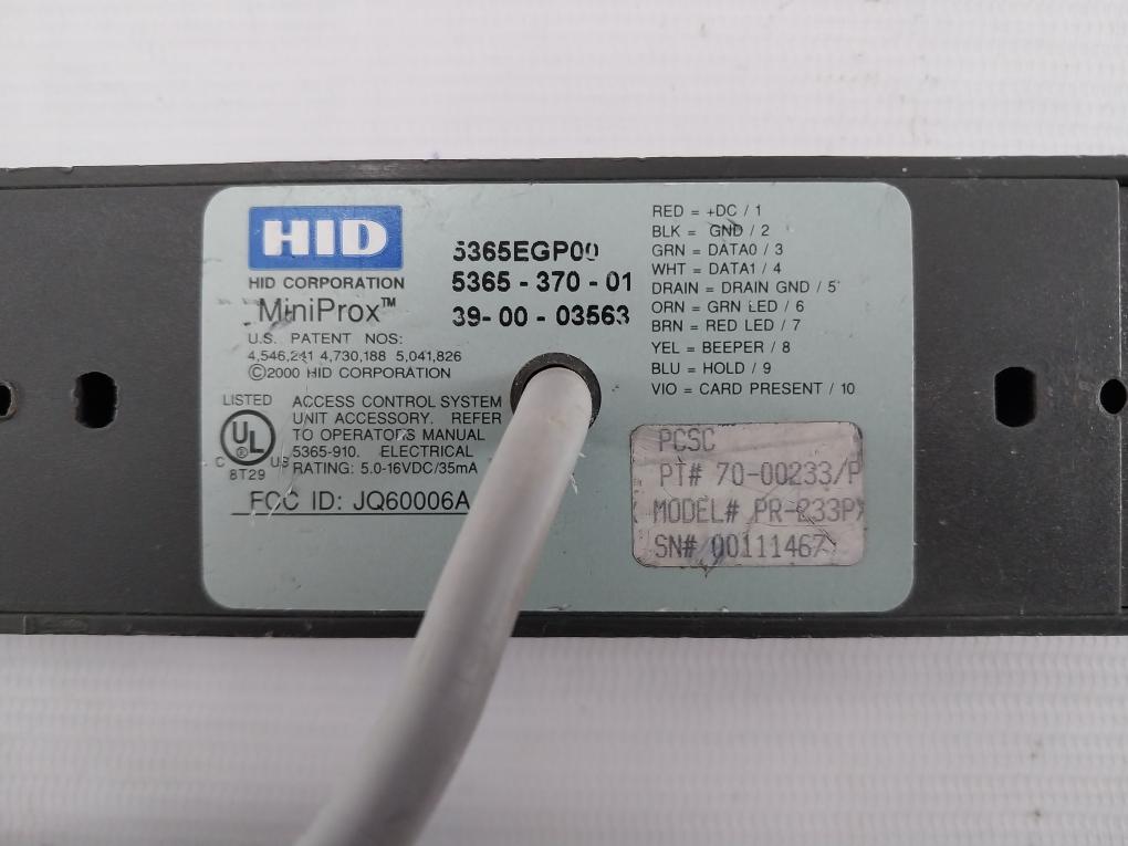 Hid 5365Egp00 Proximity Card Reader 5.0-16Vdc/35Ma Jq60006A