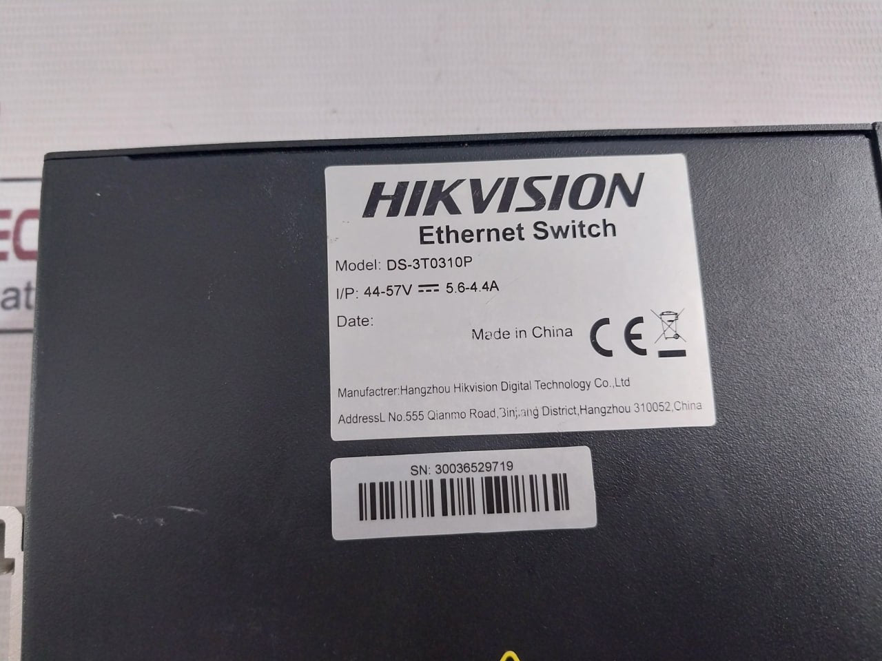 Hikvision Ds-3T0310P Ethernet Switch Dc44-57V 5.6-4.4A